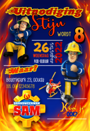 Kinderfeest uitnodiging Brandweerman Sam,  setje van 6 stuks