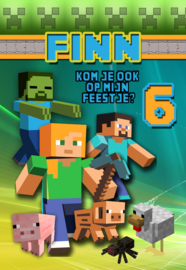 Kinderfeest uitnodiging Minecraft colours, setje van 6 stuks