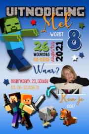 Kinderfeest uitnodiging Minecraft,  met foto
