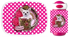 Set Mepal broodtrommel en drinkbeker Chihuahua in teacup polkadot