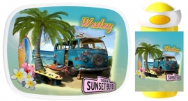 Set broodtrommel en drinkbeker Hippie Bus