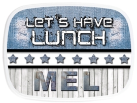 Broodtrommel Let's have lunch denim