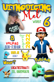 Kinderfeest uitnodiging Pokemon,  met foto