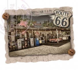 Strijkapplicatie Route 66 Pink Cadillac