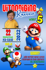 Kinderfeest uitnodiging Super Mario Bros, met foto