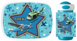 Set Mepal broodtrommel en drinkbeker Retro Airplanes