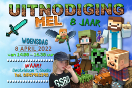 Kinderfeest uitnodiging Minecraft II,  met foto