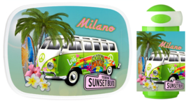 Set broodtrommel en drinkbeker VW Bus Hawai Hippie