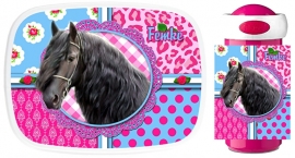 Set Mepal broodtrommel en drinkbeker fries paard pink/turquoise Femke