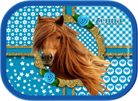 Broodtrommel paard Sara turquoise/goud