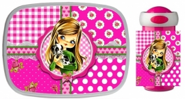 Set broodtrommel en drinkbeker Daisy fuchsia