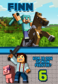 Kinderfeest uitnodiging Minecraft Horse,  setje van 6 stuks