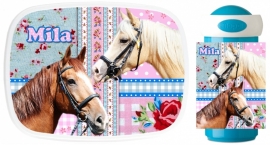 Set broodtrommel en beker Mila's paarden