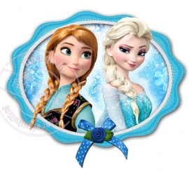 Strijkapplicatie Frozen Anna en Elsa in rozet