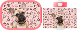 Mepal broodtrommel en drinkbeker Frenchy pink (Franse Bulldog)