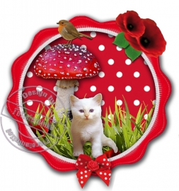 Strijkapplicatie Pussycat in rode rozet