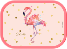 Mepal broodtrommel Flamingo aquarel wit, roze of mint
