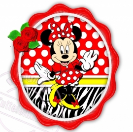 Strijkapplicatie Minnie Mouse rood/geel/zebra