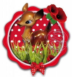 Strijkapplicatie Bambi in rode rozet