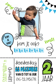 Uitnodiging kinderfeest zwart/blauw/groen met foto