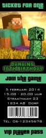 Kinderfeest uitnodiging Minecraft Ticket for One, setje van 5 stuks