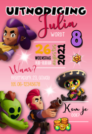 Kinderfeest uitnodiging Brawl Stars roze