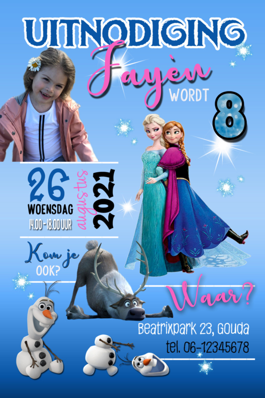 Kinderfeest uitnodiging Frozen,  met foto