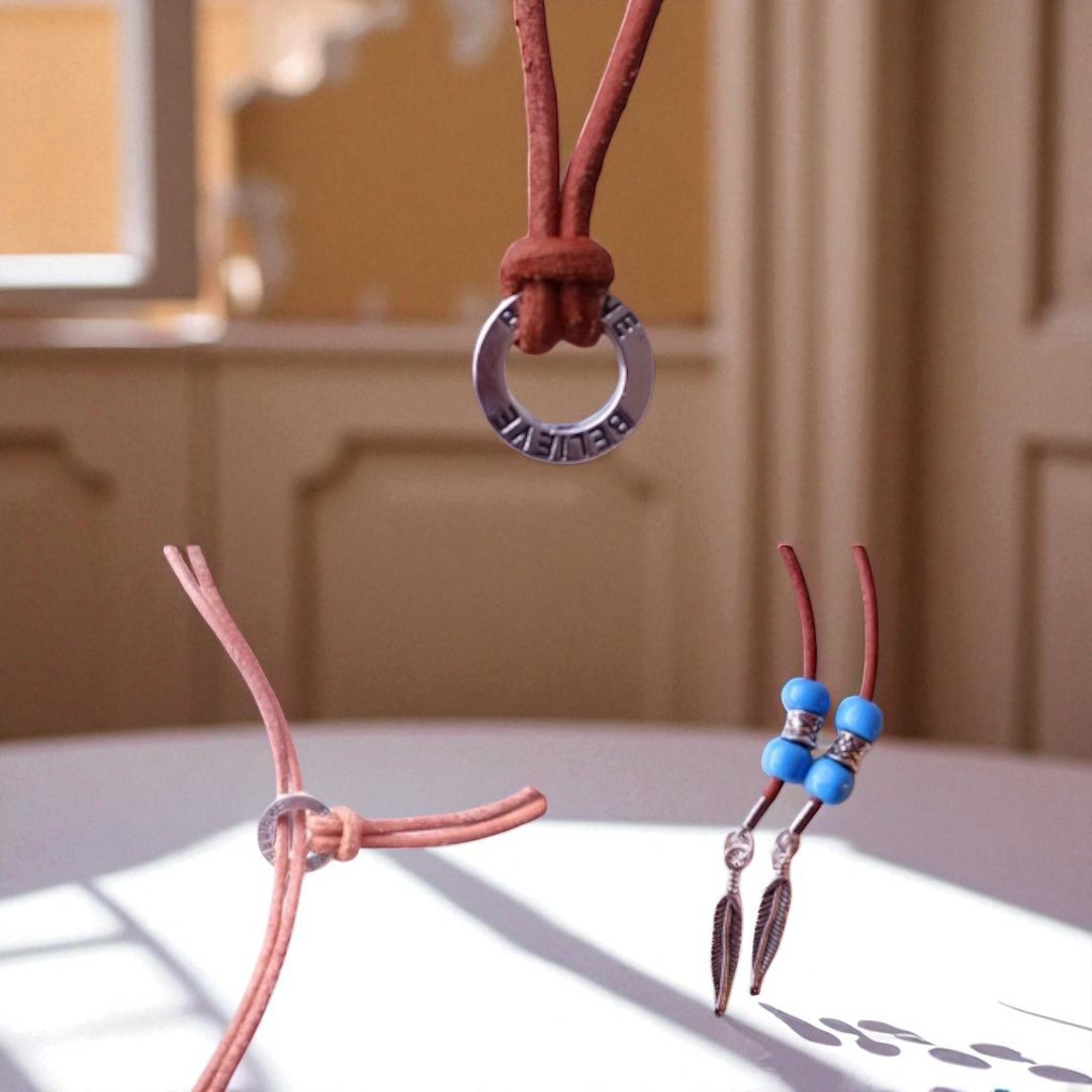 Hoe maakt u zelf een ketting met leerkoord en veertjes?