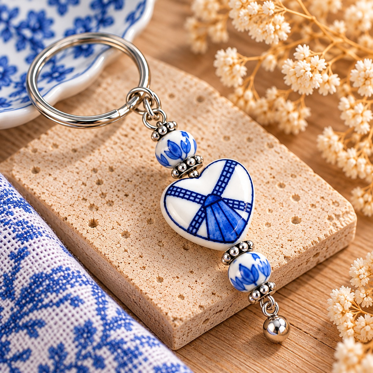 Deltsblauwe kralen met een molen