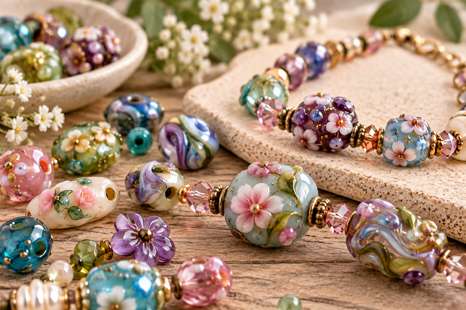 Lampwork kralen en organische vormen als blikvanger