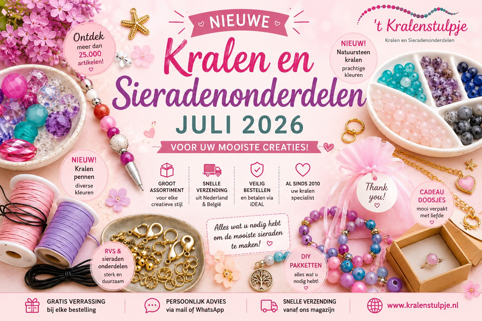 Nieuwe kralen en sieradenonderdelen juli 2026 voor uw zelfgemaakte sieraden