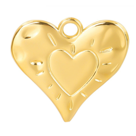 1 x Ion Plating (IP) RVS 304 hart bedel Real 18k Gold Plated, 24 x 25,5 x 2mm oogje 3mm