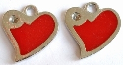 4 x Metalen bedel hartje 21mm rood met ruimte voor 2mm steentje