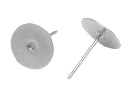 10 stuks oorstekers, zilverkleur maat 12mm lang 0,7mm dik en kop  Ø 10mm (geen stopper bijgesloten!)