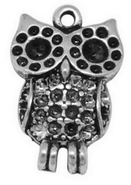 4 x Tibetaans zilveren bedel van een uil 19 x 13 x 4mm Gat: 2mm