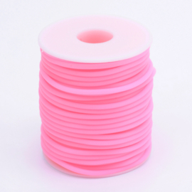 100 cm hol Rubber DQ koord 3mm gat: 1,5 mm Hot Pink