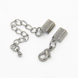 2 x  veterklem met sluiting incl. verlengketting  Hematiet kleur 5 x 13mm ketting 50mm x 3,5mm oogje: 1,5mm