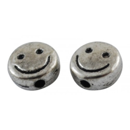 10 x Antiek zilveren metalen smiley kralen 6mm