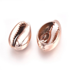 2 x Schelp kralen Kauri rose gold kleur c.a. 10~12mm x 15~20mm x 5~6mm , gat: 12~14x2~3mm