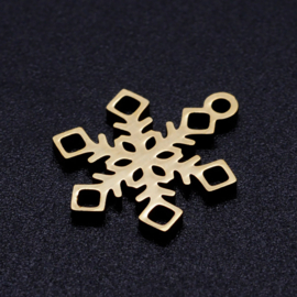 1 x RVS 201 Sneeuwvlok Bedeltje Goudkleur 17 x 13 x 1mm, Oogje 1,5mm
