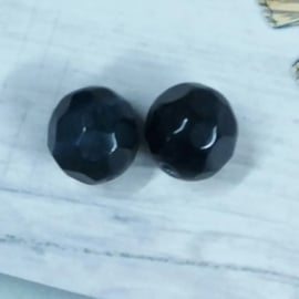 10x facet glaskraal rond antraciet-zwart ca. 12 mm gat: 1,5 mm