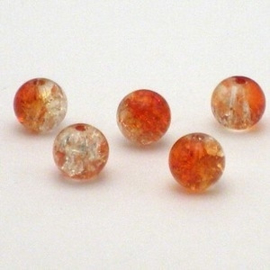 30 x crackle glaskraal  8mm donker-oranje gat c.a. 1,4mm