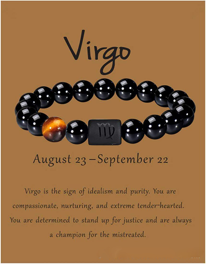 Maagd | Virgo | 23 augustus – 22 september | elastisch armbandje van tijgeroog en zwarte agaat – ca. 0,8 x 6 cm