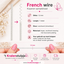 1 meter Koperen spiraaldraad French wire 1,5 mm – zilverkleur – duurzame plating