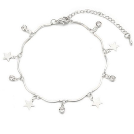 Armband met bedels sterretjes en strass 17-22cm Nikkelkleur