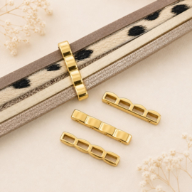 1 x DQ metalen verdeler Jolie schuiver 4-gaats 24 x 6 x 6 mm – voor 5 mm leer – goudkleur