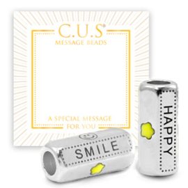 1 x C.U.S® Sieraden message beads "smile and happy" & star Antiek zilver (nikkelvrij)