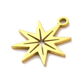 1 x RVS 201 Ster bedel Laser Cut Goud kleur, 16 x 13,5 x 1mm oogje:  1,5mm