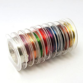 10 rolletjes metaaldraad in verschillende kleuren  0,4mm