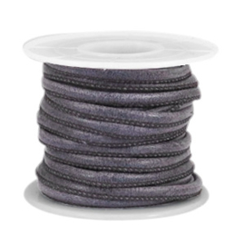 Rol met 5 meter gestikt leer imi 4x3 mm Night navy grey (kies voor pakketpost)